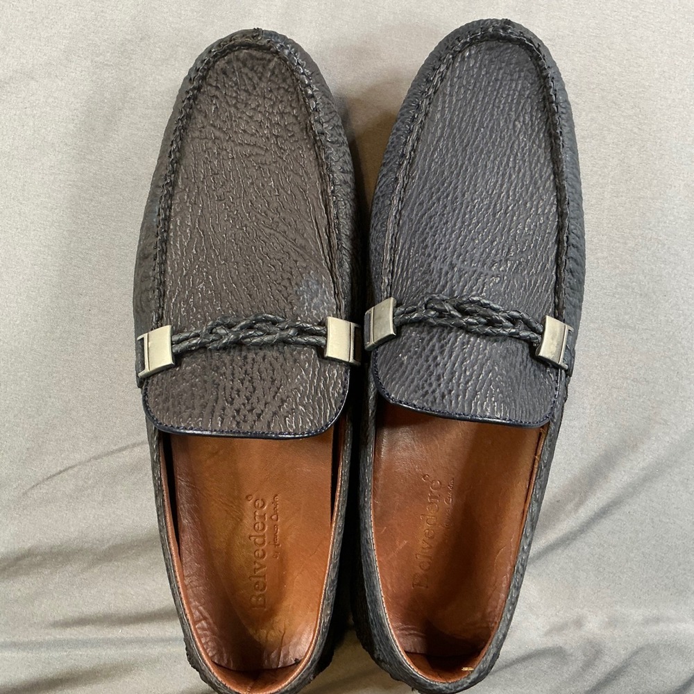 Belvedere Franco Cuadra Navy Blue Shark Skin Driving Loafers 24VSKSK Mens 10